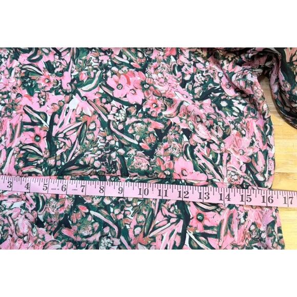 H&M Open Back Retro Floral Print Midi Dress Slit S Pink Green Feminine Coquette - Picture 6 of 11